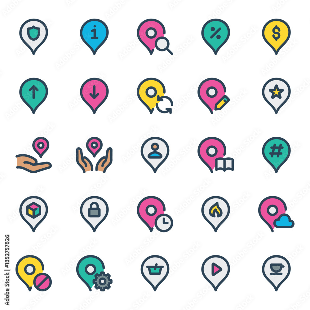 Filled outline icons set for Location pins, marker, pointer. Filled outline icons set for Location pins, marker, pointer.