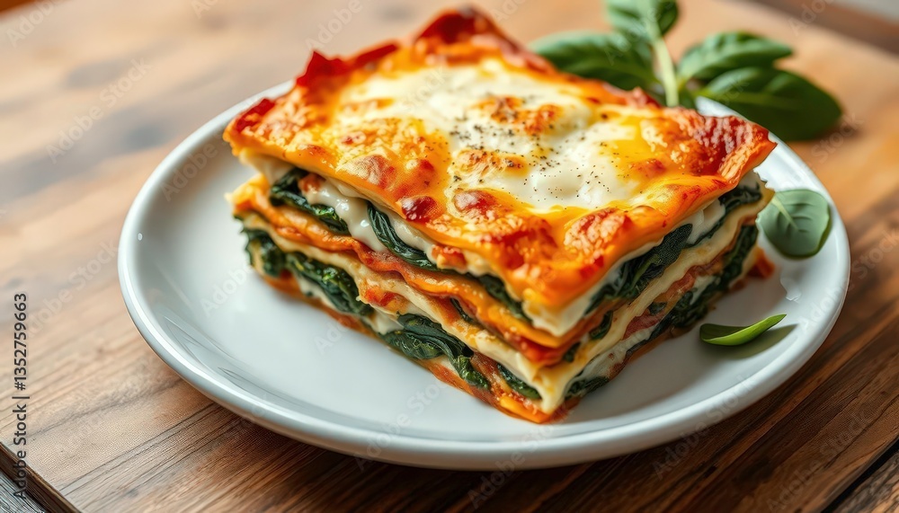 Layers of spinach & vegan ricotta in a baked lasagna, vegetable lasagna, texture Layers of spinach & vegan ricotta in a baked lasagna, vegetable lasagna, texture