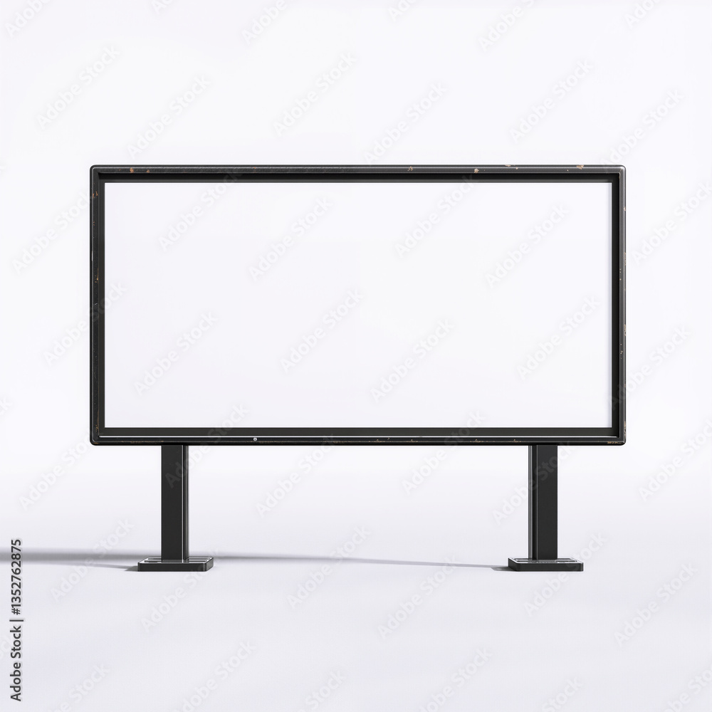 Minimalist blank outdoor billboard mockup with black metal frame, isolated on white background for advertising and branding