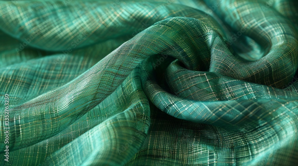 Luxury silk fabric in deep emerald green showcases exquisite texture and sheen, highlighting its elegance and richness Luxury silk fabric in deep emerald green showcases exquisite texture and sheen, highlighting its elegance and richness