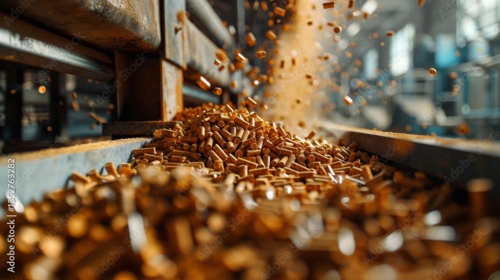 Loading of wood pellets at eco-friendly biomass energy plant ensures sustainable energy production Loading of wood pellets at eco-friendly biomass energy plant ensures sustainable energy production