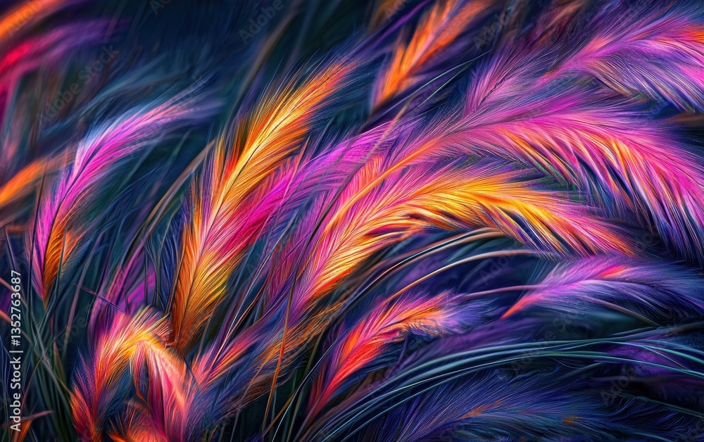 Vibrant multicolored grass sways gently in the wind during sunset in a serene outdoor setting Vibrant multicolored grass sways gently in the wind during sunset in a serene outdoor setting
