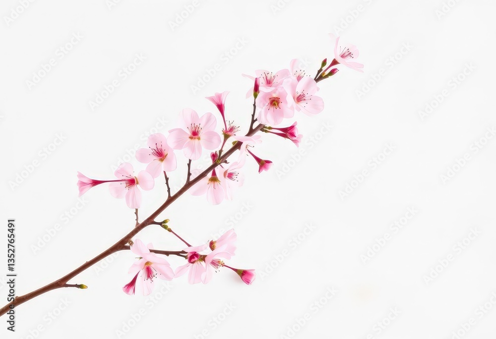 Pastel pink cherry blossom branch against a soft white background, minimalist spring decor, art, floral art Pastel pink cherry blossom branch against a soft white background, minimalist spring decor, art, floral art
