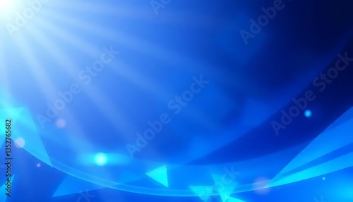 Dynamic Blue Gradient Background with Geometric Shapes and Luminous Rays