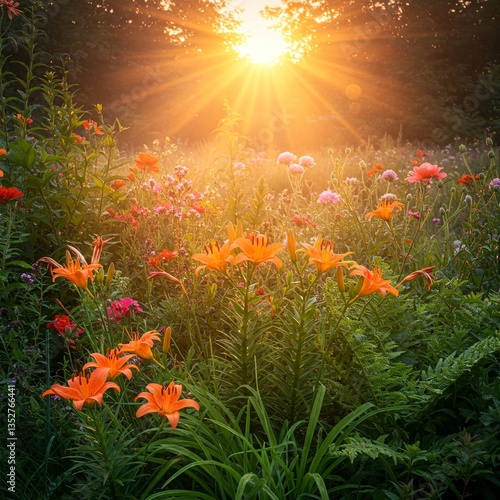 sunset in the forest