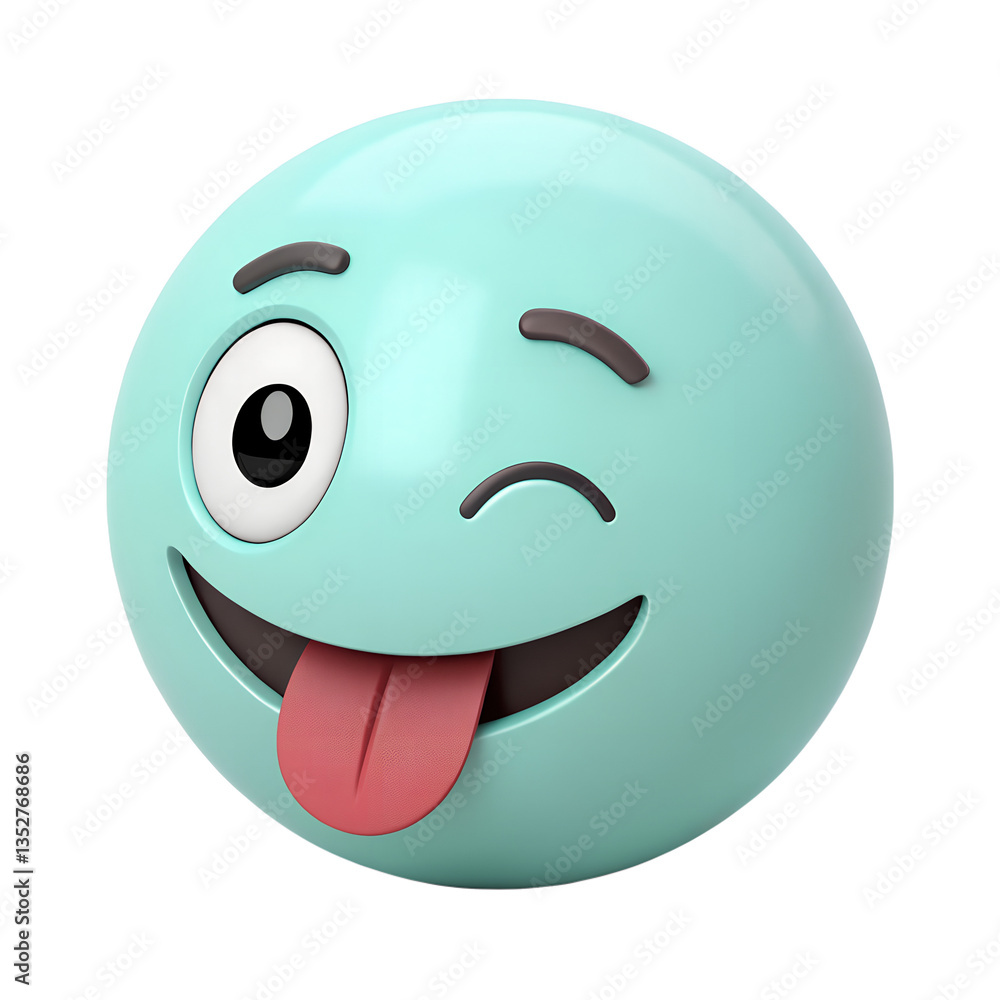 3d icon style, Playful light teal Emoticon with Winking Eye and Tongue Sticking Out 3d icon style, Playful light teal Emoticon with Winking Eye and Tongue Sticking Out