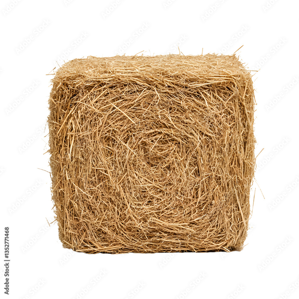 Square Bale of Hay: A rectangular bale shows the tightly packed stalks of hay. Harvested and bound, providing winter feed for farm animals. Square Bale of Hay: A rectangular bale shows the tightly packed stalks of hay. Harvested and bound, providing winter feed for farm animals.