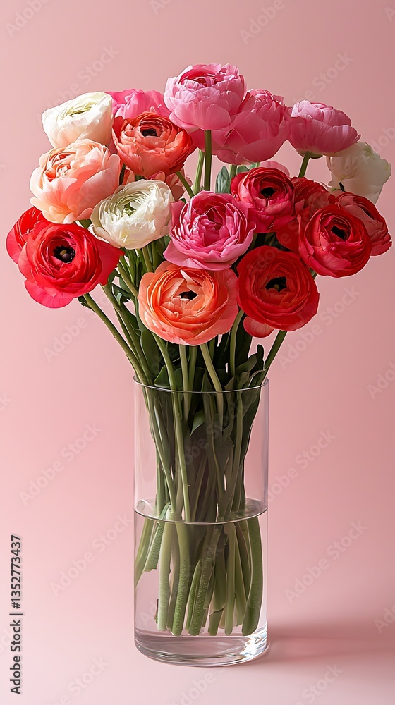 Vibrant Ranunculus Flower Bouquet in Glass Vase Vibrant Ranunculus Flower Bouquet in Glass Vase