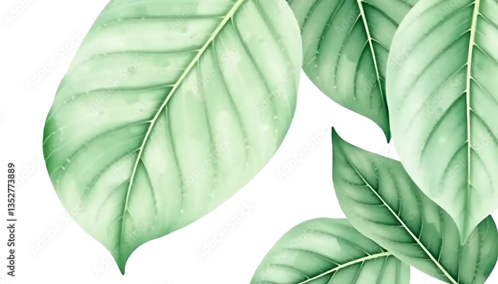 Obraz premium Delicate light green leaves with intricate vein patterns on white background
