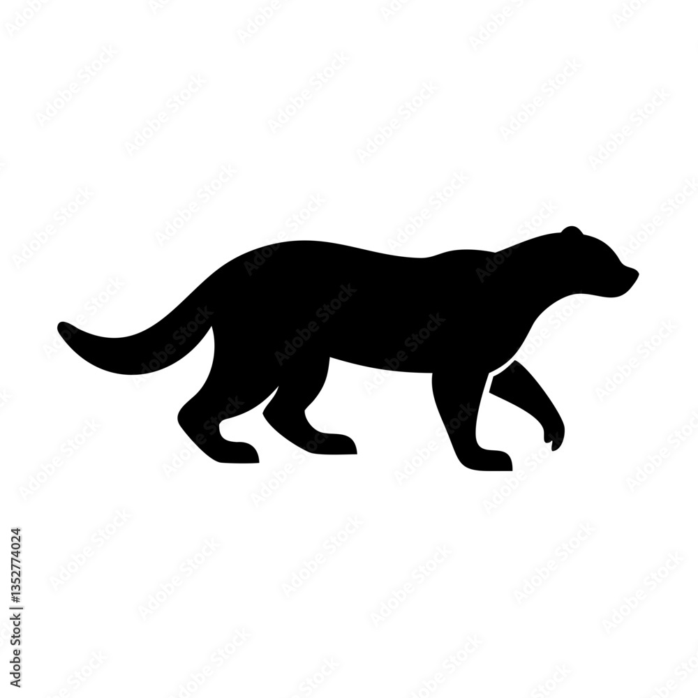 Naklejka premium walking wolverine silhouette in black, ideal for wildlife illustrations, conservation projects, educational designs, and environmental campaigns 