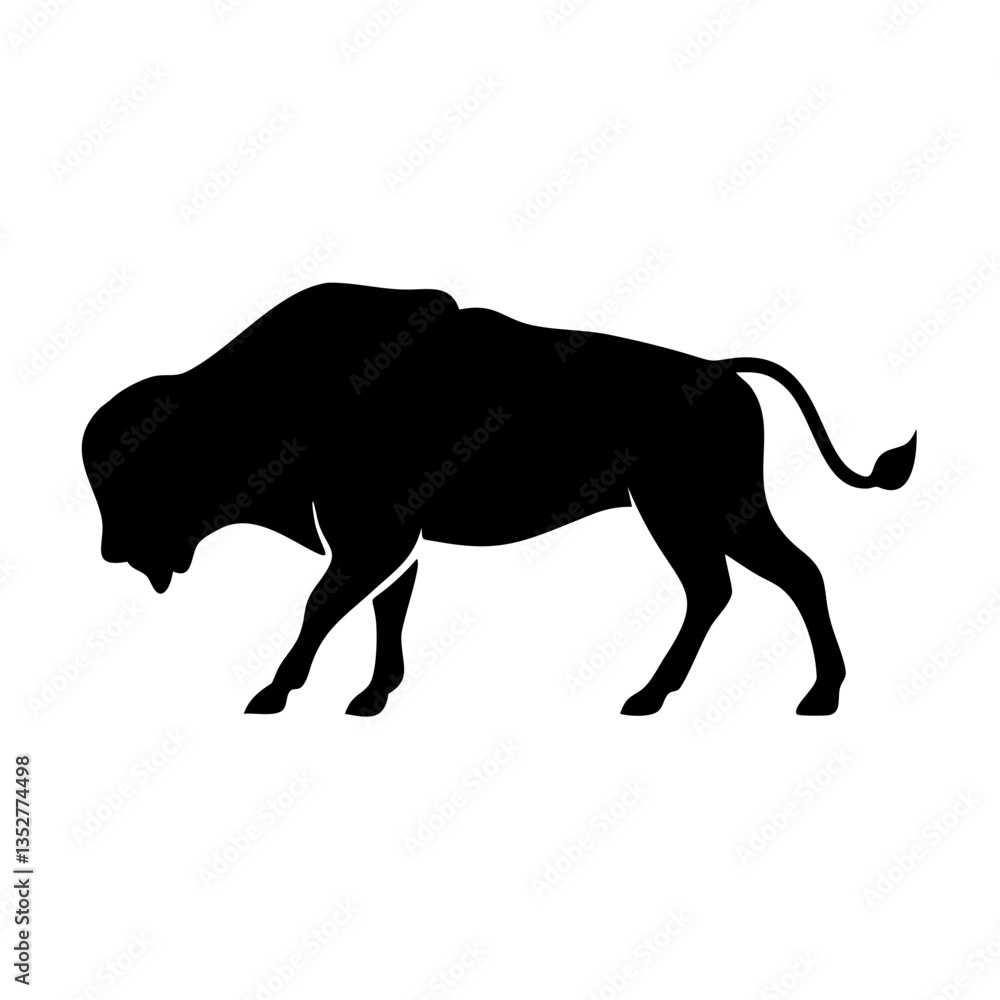 Obraz premium black silhouette of walking bison for wildlife-themed branding, educational resources, and creative designs 
