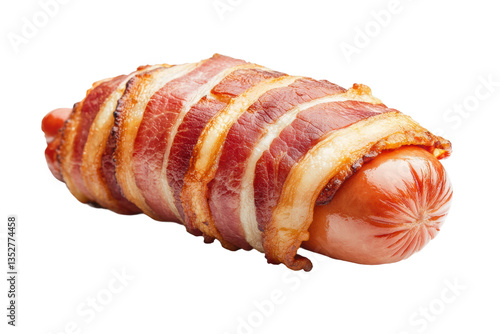 Bacon-wrapped sausage isolated on white background, cut out