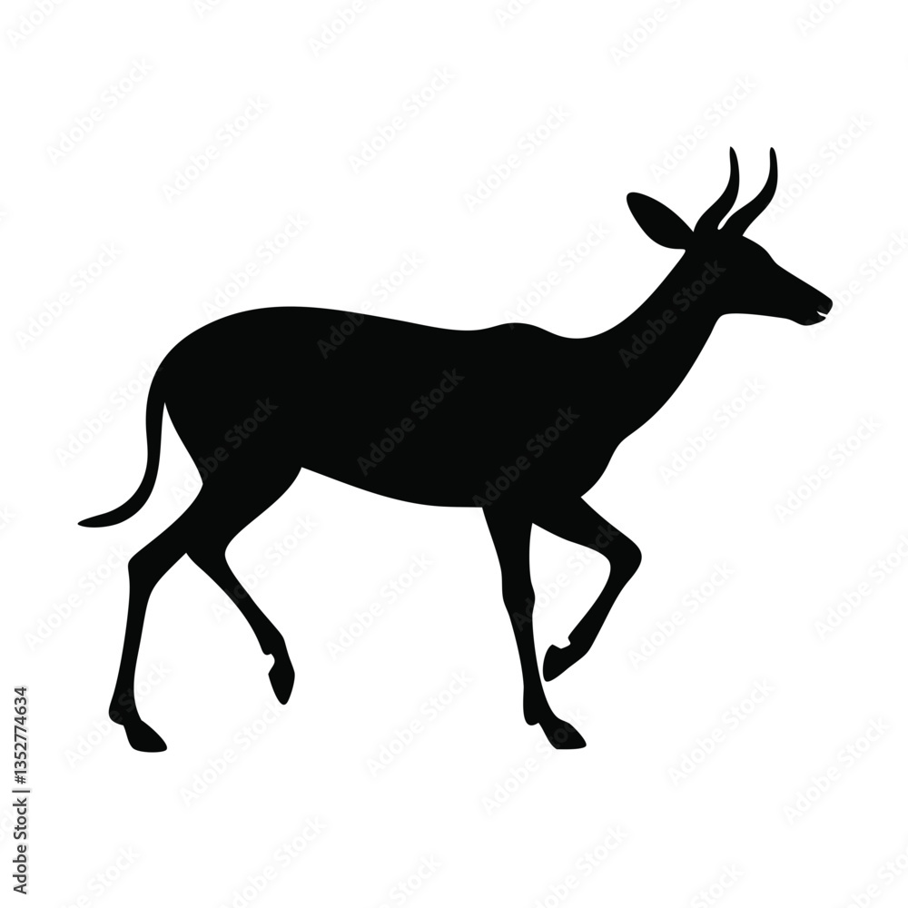 Fototapeta premium black silhouette of walking springbok for creative designs including wildlife branding, educational materials, and artistic projects 