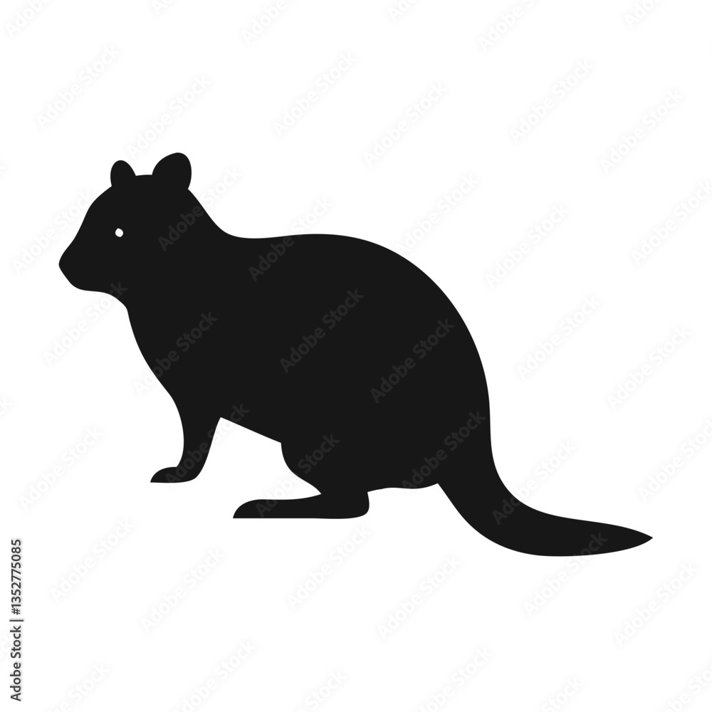 Fototapeta premium black silhouette of a quokka sitting upright – ideal for wildlife illustrations, eco-friendly branding, educational projects, and nature-inspired art designs. 