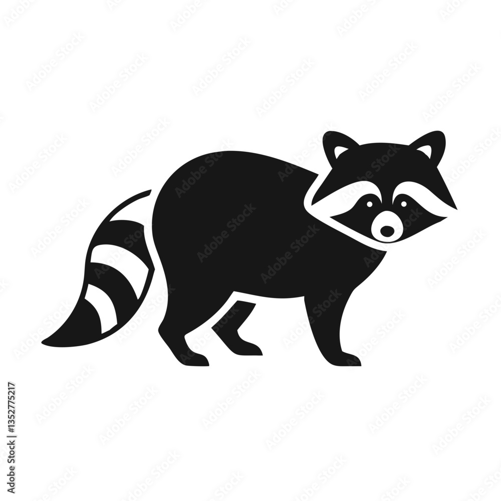 Fototapeta premium black silhouette of a raccoon in standing pose – perfect for wildlife-themed designs, eco-conscious branding, educational materials, and minimalist art projects. 