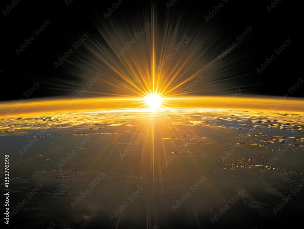 Fototapeta premium A beautiful and radiant sunrise over the planet Earth