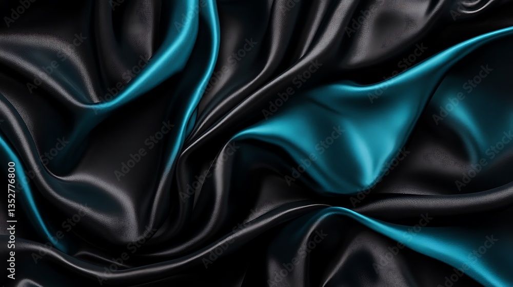 Obraz premium Luxurious Black and Teal Silk Fabric Texture