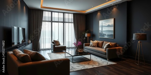 Wallpaper Mural Sophisticated dark living room with modern furniture,  stylish, furniture Torontodigital.ca