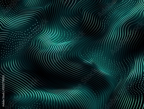 Wallpaper Mural Wavy teal lines and small white dots create an abstract design Torontodigital.ca