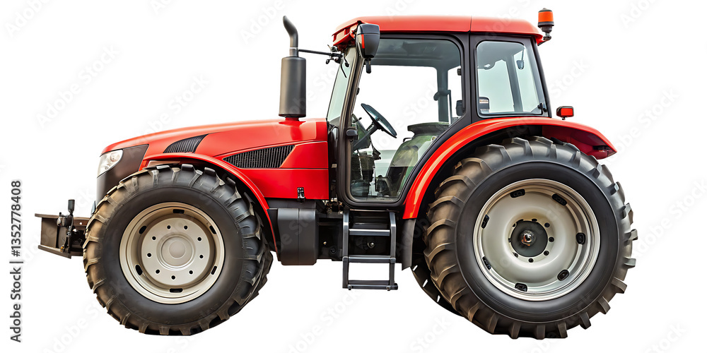 Obraz premium Red Agricultural Tractor Side View – Isolated on White Background as Transparent. PNG. AI GENERATED