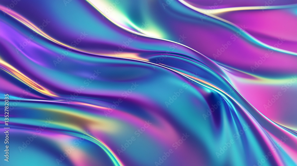 Naklejka premium Iridescent flowing fabric with shades of purple blue and gold in a smooth and wavy pattern design