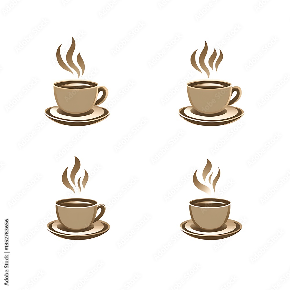 Four steaming cups of coffee on saucers Four steaming cups of coffee on saucers