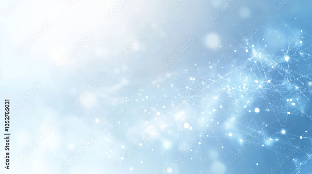 Fototapeta premium Abstract light blue background with glowing particles and network connections in the right corner