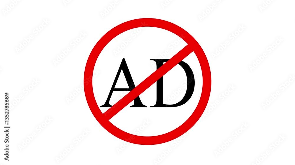 Warning Against Ads Symbol with Red Prohibition Sign Animation on White Background Warning Against Ads Symbol with Red Prohibition Sign Animation on White Background