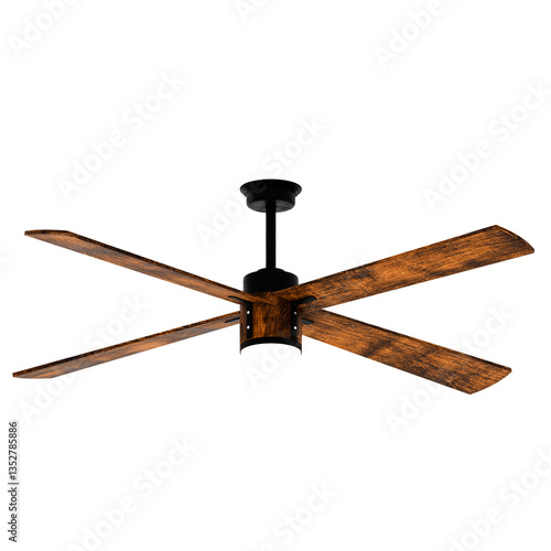 3d render wooden ceiling fan with transparent background