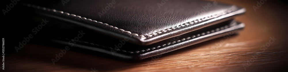 Elegant black leather wallet with refined stitching captured in high-definition Elegant black leather wallet with refined stitching captured in high-definition