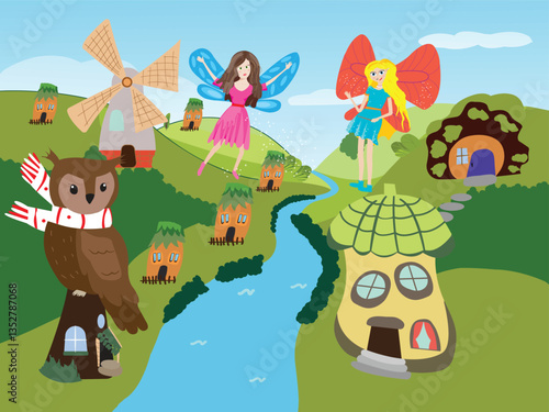Fairy village illustration for kidergarden activities