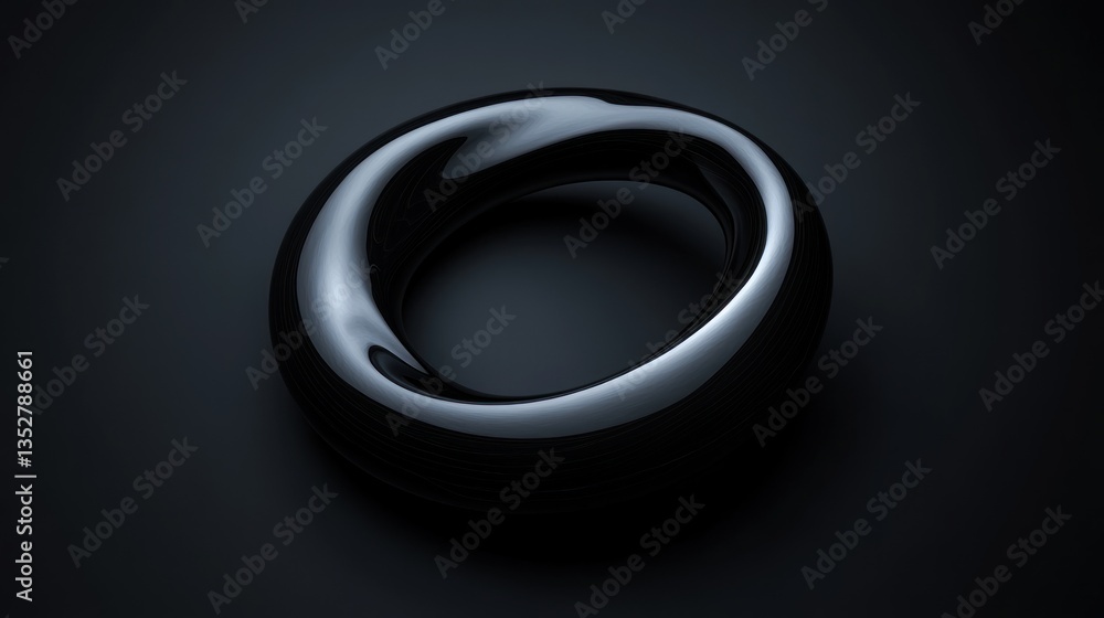 Abstract Black Ring with Reflective Surface on Dark Background Abstract Black Ring with Reflective Surface on Dark Background