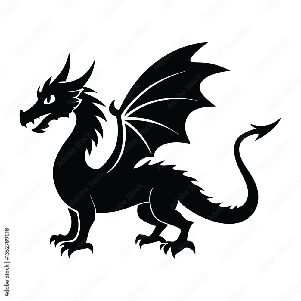 Fierce Dragon Vector Illustration: Intricate Black Silhouette Art for Fantasy Enthusiasts Fierce Dragon Vector Illustration: Intricate Black Silhouette Art for Fantasy Enthusiasts