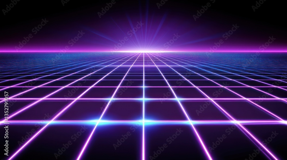 Neon Grid Horizon Futuristic Landscape with Glowing Lines and Radiant Light Effects for Retro Neon Grid Horizon Futuristic Landscape with Glowing Lines and Radiant Light Effects for Retro