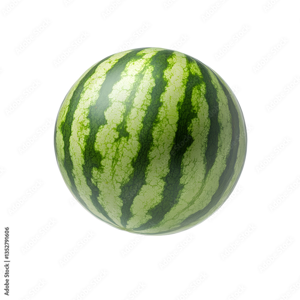Isolated vibrant watermelon with patterned rind, capturing the essence of summer freshness and juicy Isolated vibrant watermelon with patterned rind, capturing the essence of summer freshness and juicy