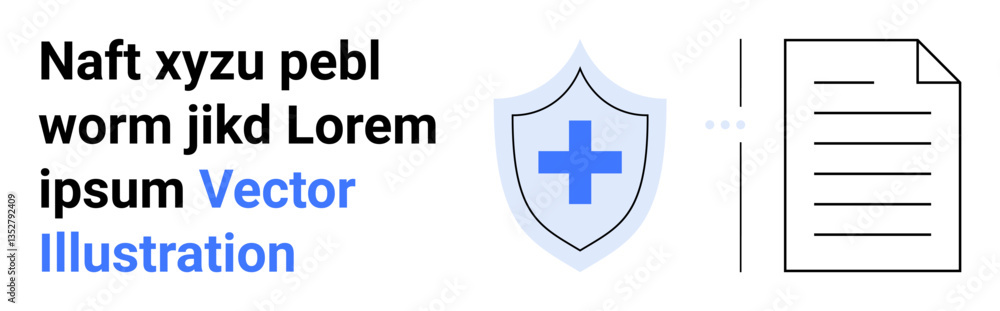 Text placeholder beside shield icon with medical cross and document illustration. Ideal for healthcare, protection, compliance, privacy, online safety, technology, simple landing page Text placeholder beside shield icon with medical cross and document illustration. Ideal for healthcare, protection, compliance, privacy, online safety, technology, simple landing page