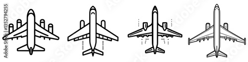 Illustrations depicting various aircraft views showcasing airplane designs with focus on aerial perspectives