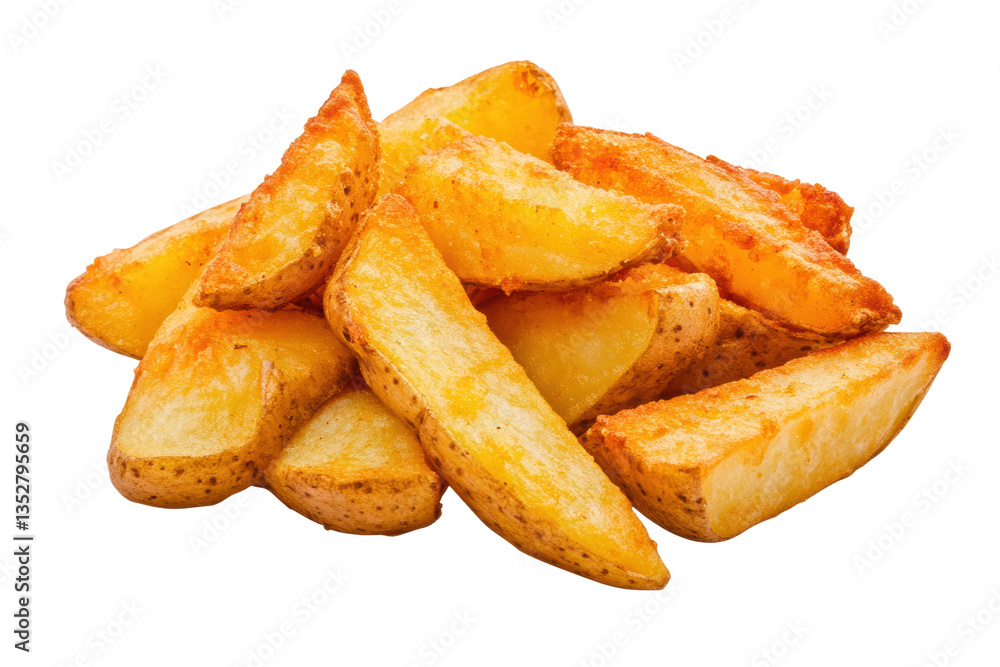 Golden crispy potato wedges on black background, cut out Golden crispy potato wedges on black background, cut out