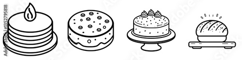 Delightful assortment of dessert illustrations featuring cakes, cookies, and pastries displayed in a simple design