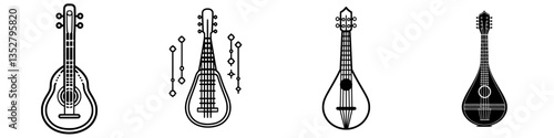 Different types of string instruments arranged in a row showcasing musical diversity