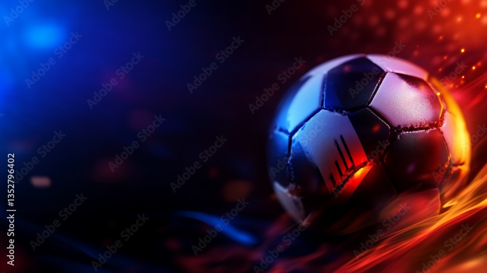 Fototapeta premium A Striking Soccer Ball on a Fiery Energetic Background with Dynamic Light