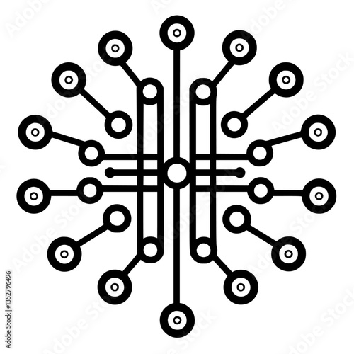 Complex geometric abstract design representing technological networks and connections in black and white