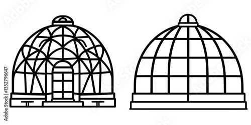 Geometric structures showcasing dome architecture for greenhouses or conservatories in a minimalist style
