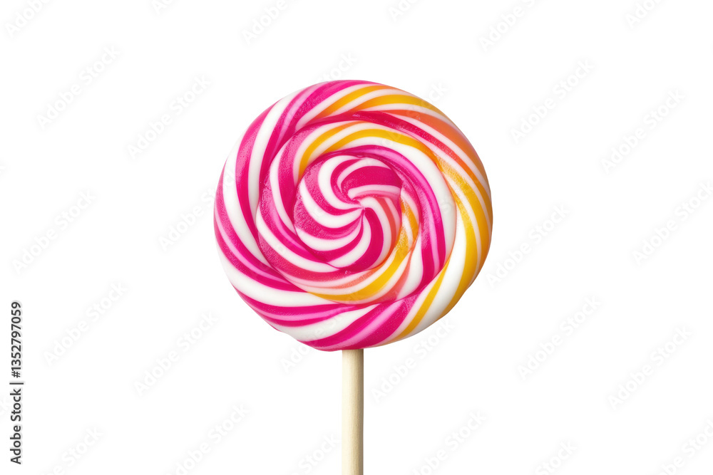 Colorful swirled lollipop on stick against black background, cut out Colorful swirled lollipop on stick against black background, cut out