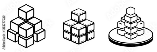Different geometric cube formations showcasing stacking techniques and structures during a design project in a creative workspace