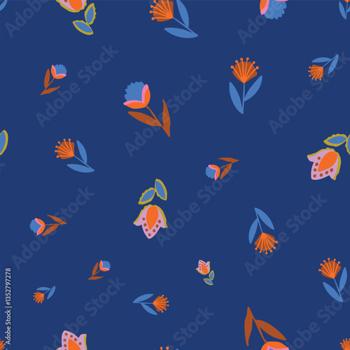 Fun folk repeat floral pattern