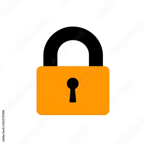 An orange and black padlock icon represents security