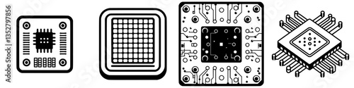 Detailed illustrations of various microchip designs showcasing technological advancement in electronics