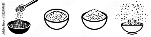 Mixing different grains into bowls for a culinary preparation process
