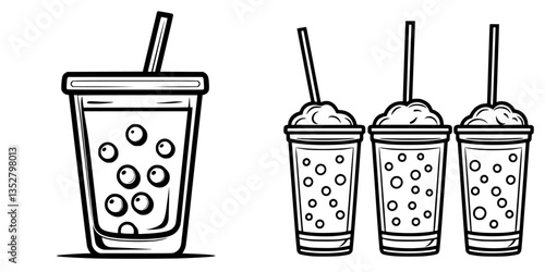 Beverage glasses filled with bubbles and cream on a bright background in a playful artistic design